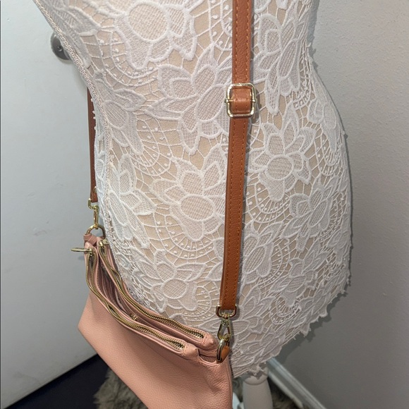 Valentina Genuine Leather Pink and Brown Crossbody Bag - Picture 9 of 10